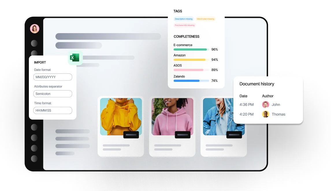 Mockup Ansicht des Quable PIM Dashboards