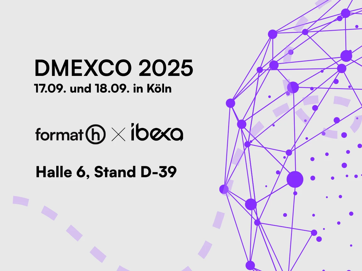Teaser zur DMEXCO 2025 am 17. und 18.09. in Köln, Halle 6, Stand D-39; hellgrauer Hintergrund mit lila Gitternetzpunkten
