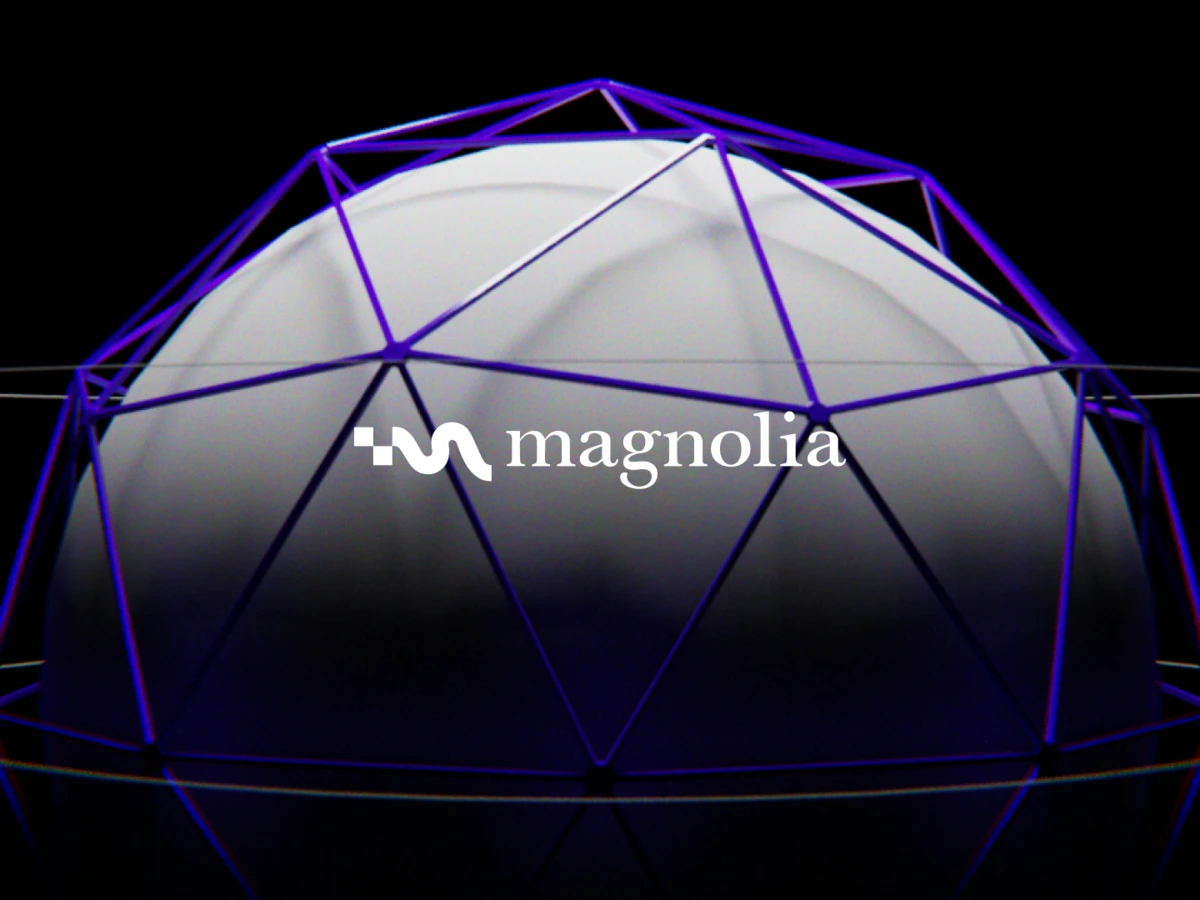 Teilausschnitt geometrische Kugel mit Logo vom IT-Dienstleister Magnolia in der Mitte.