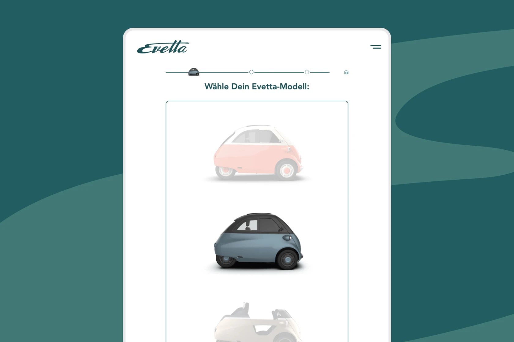 Bestellstrecke für Evetta E-Auto