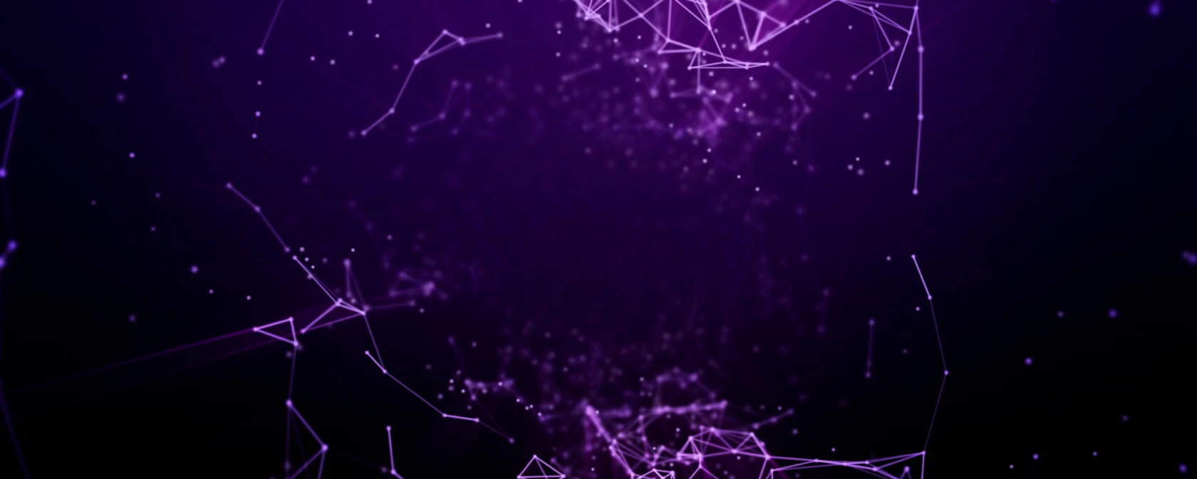 Grafische Darstellung eines Netzwerks, lila vor schwarzem Hintergrund