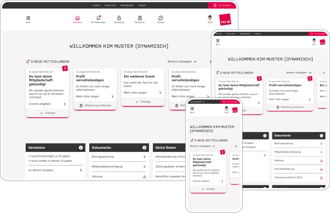 Dashboard auf verschiedenen Bildschirmgrößen