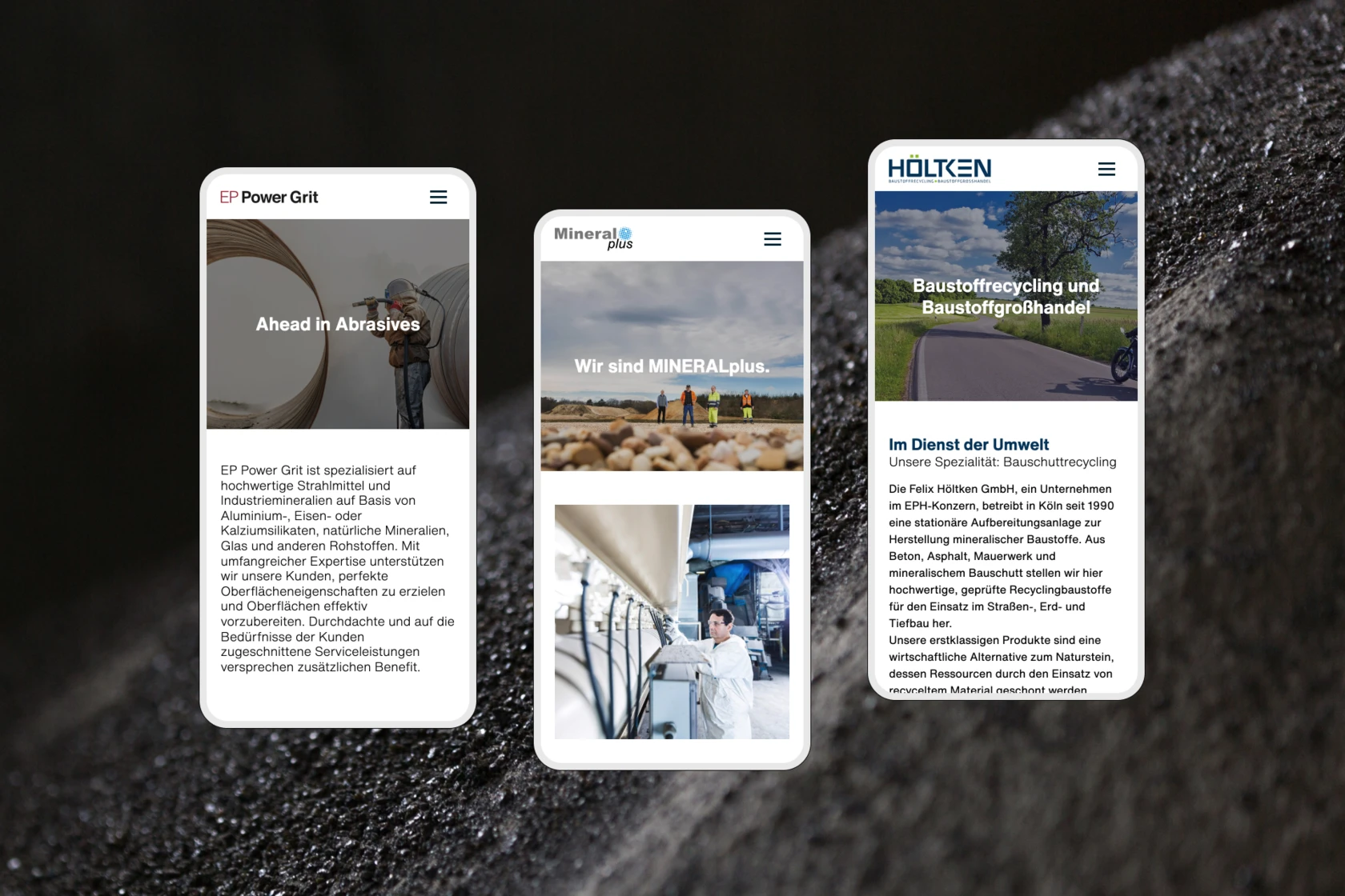 Mobile Screens von EP Power Minerals Multibrand Websites