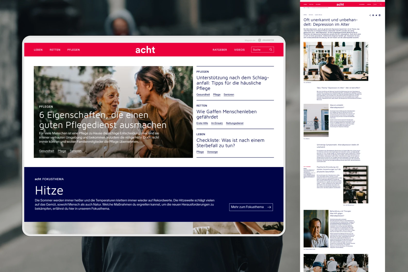 Startseite des acht Magazins mit großer Bühne für besondere Themen (Hero-Content)