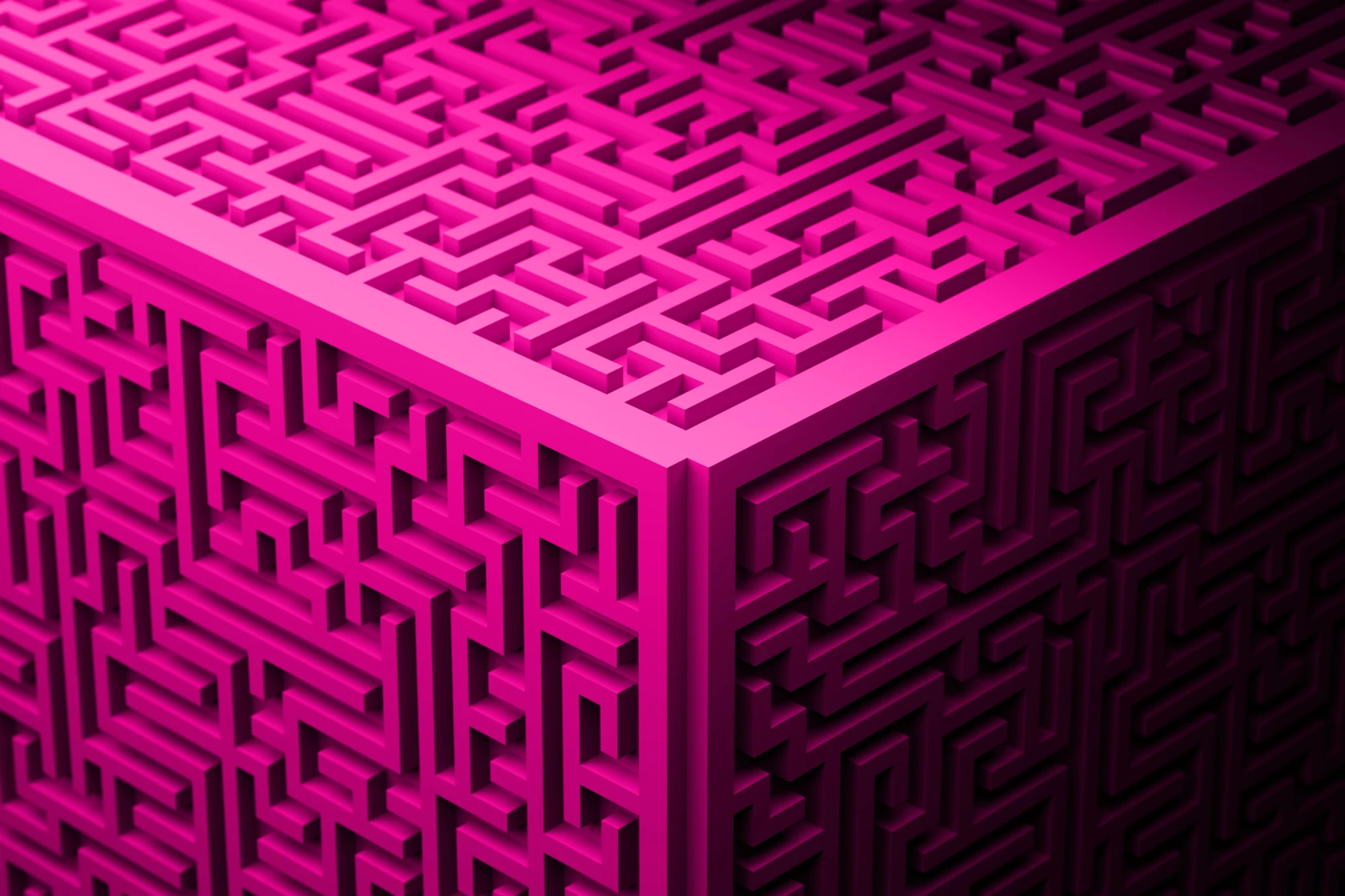 UX Design Content Bild - Nahaufnahme pinkfarbener Würfel mit Labyrinth-Relief als Oberfläche